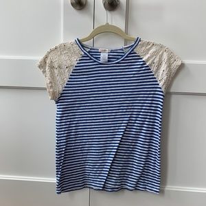 GUC CREWCUTS STRIPED TSHIRT WITH LACE | SIZE 14